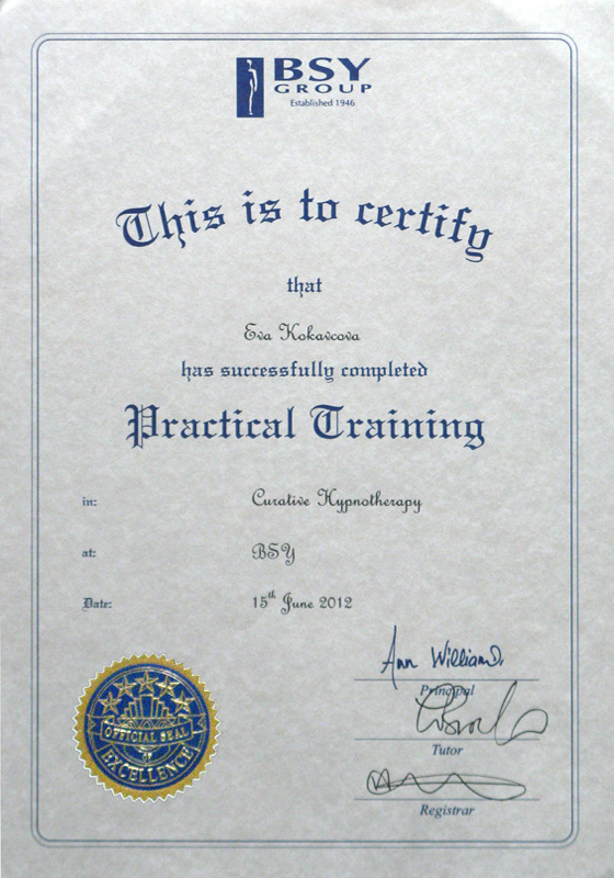 Certificate BSY Hypnotherapy Practical