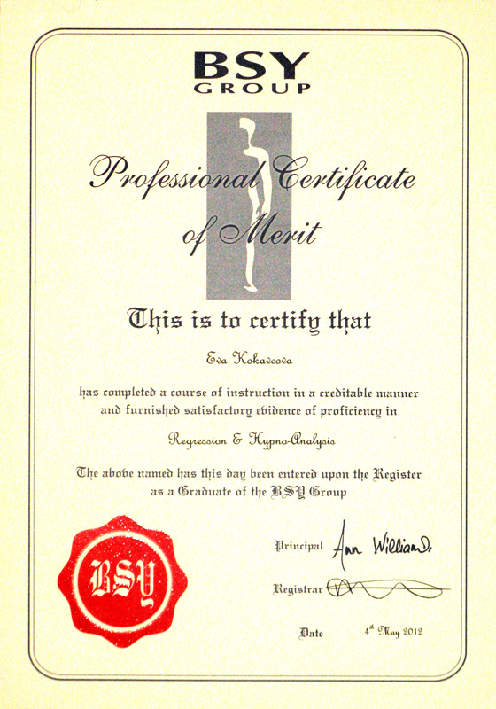 Certificate BSY Regression Hypno