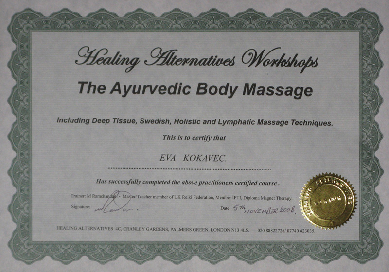 Certificate HAW Ayurvedic Massage