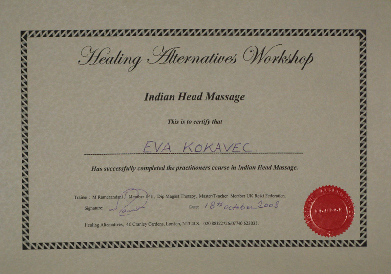 Certificate HAW Indian Head Massage