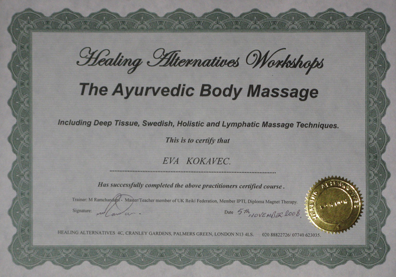  - Certificate HAW Ayurvedic Massage